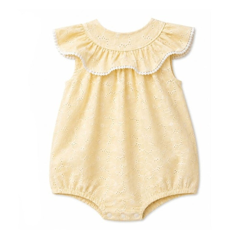 Hope & Henry - Baby Organic Eyelet Ruffle Yoke Bubble