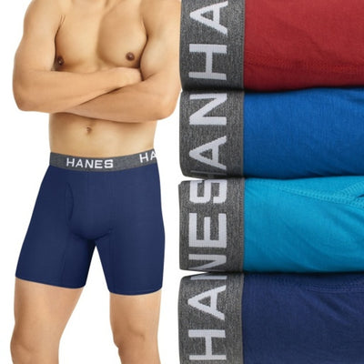 Hanes - Mens Ultimate Comfort Flex Fit Men's Boxer Brief Underwear Red/Blue 4-Pack