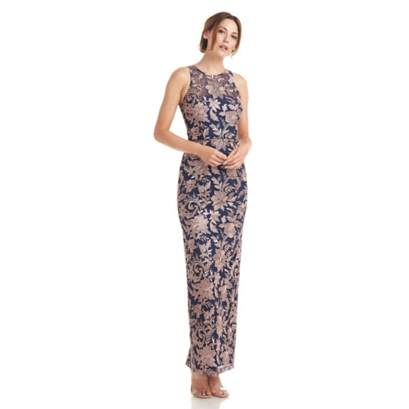 JS Collections - Womens Embroidered Halter Gown