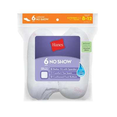 Hanes - Womens No-Show Socks Moisture-Wicking Extended Sizes 8-12 6-Pairs