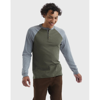 Hanes - Mens Beefy-T Men's Long Sleeve Colorblock Henley