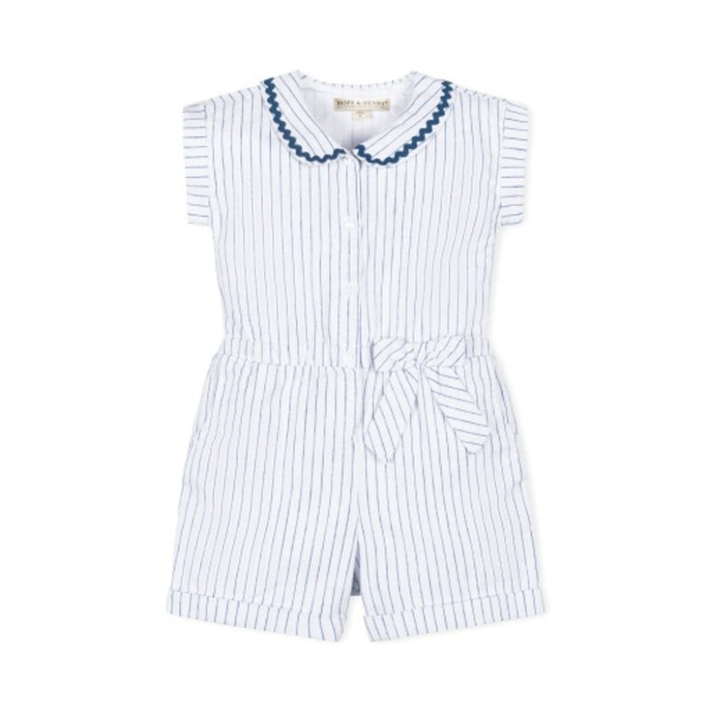 Hope & Henry - Girls Linen Collared Button Front Romper