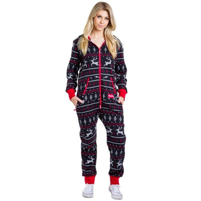 Tipsy Elves - Womens Black and Red Fair Isle Jumpsuit