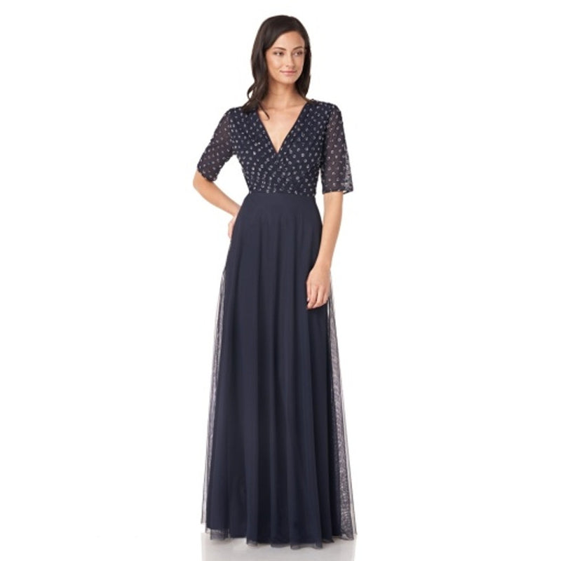 JS Collections - Womens Beaded Dot Surplice Gown