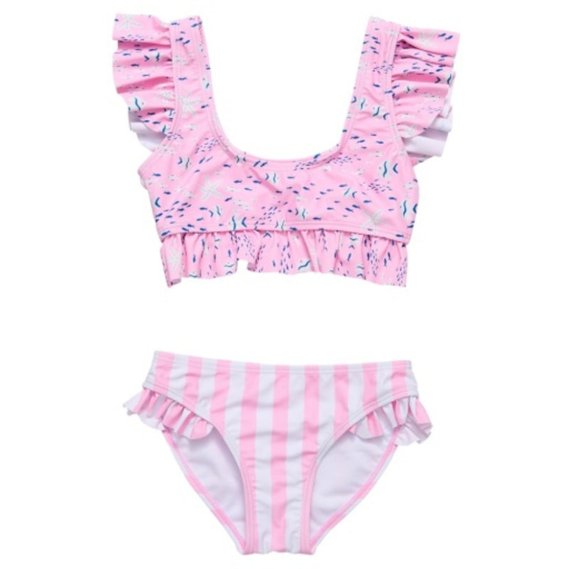 Snapper Rock - Girls Pink Sea Frilled Crop Bikini