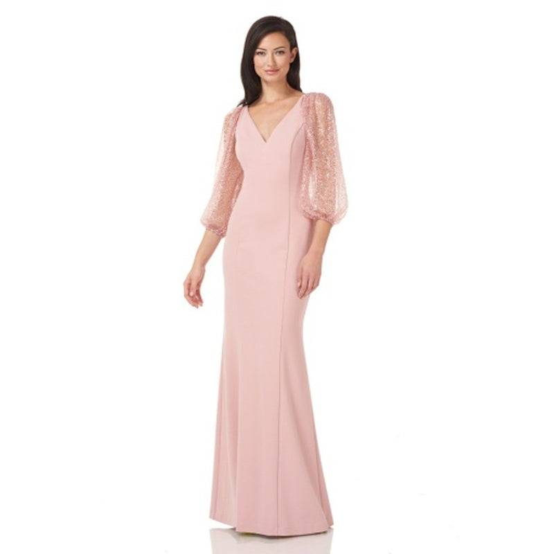 JS Collections - Womens Beaded Sleeve Crepe Gown