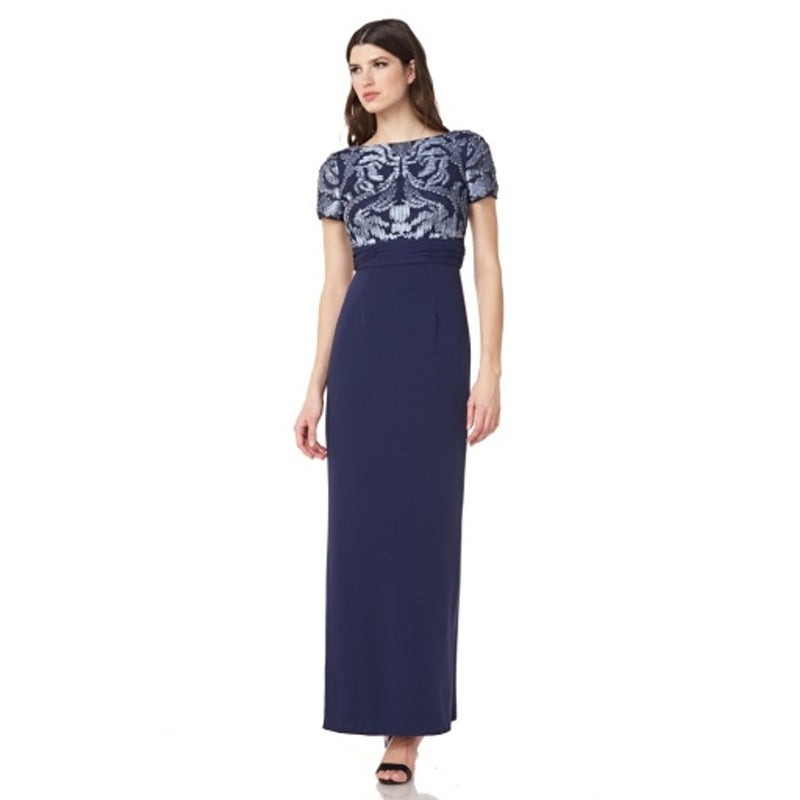 JS Collections - Womens Boat Neck Column Gown