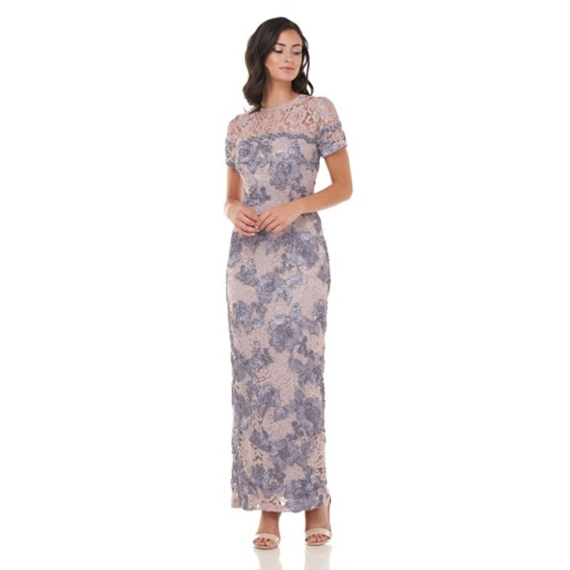 JS Collections - Womens Embroidered Illusion Top Gown