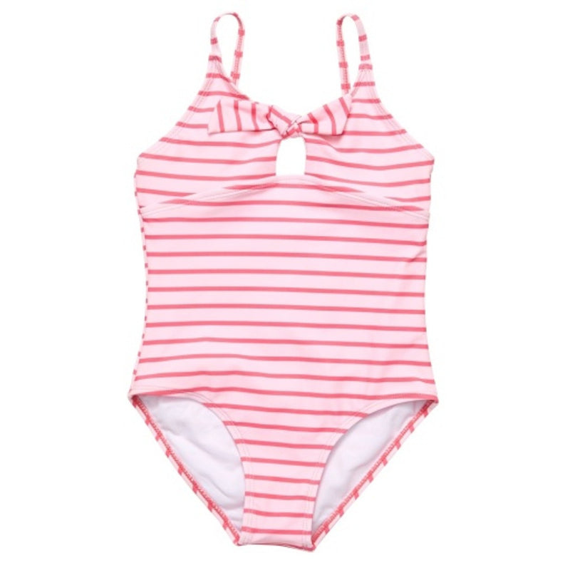 Snapper Rock - Girls Coral Stripe Sustainable Bow Swimsuit