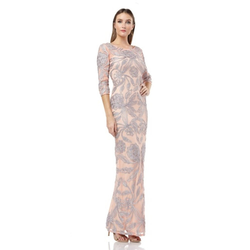 JS Collections - Womens Metallic Soutache Mesh Gown