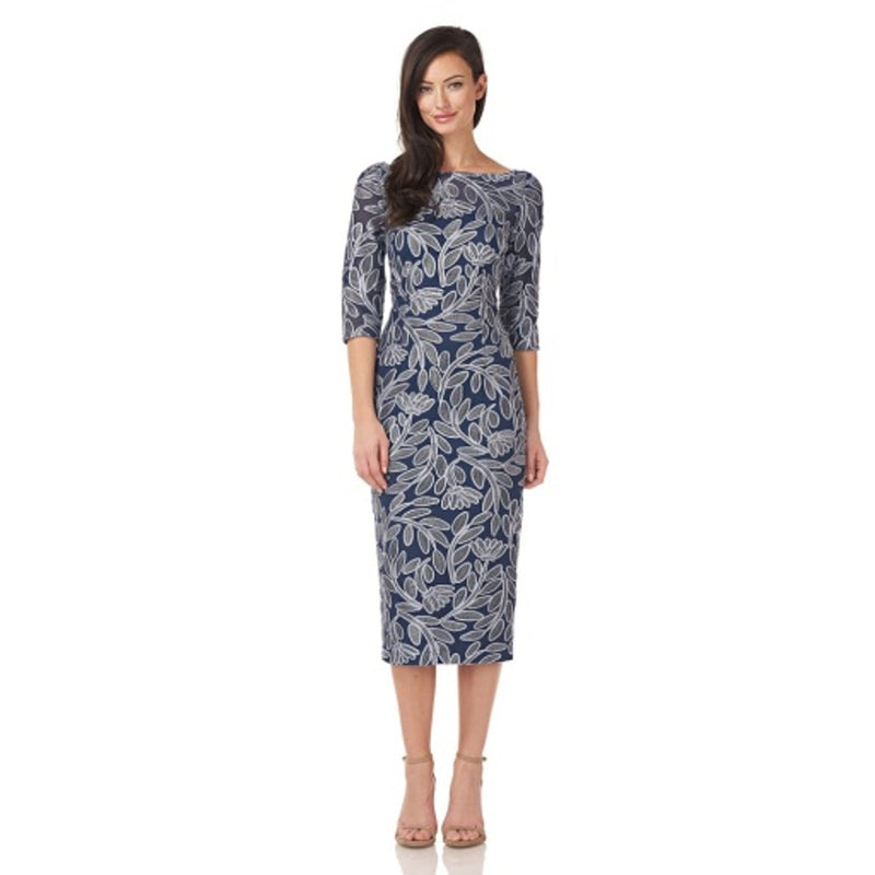 JS Collections - Womens Embroidered Elbow Sleeve Cockt