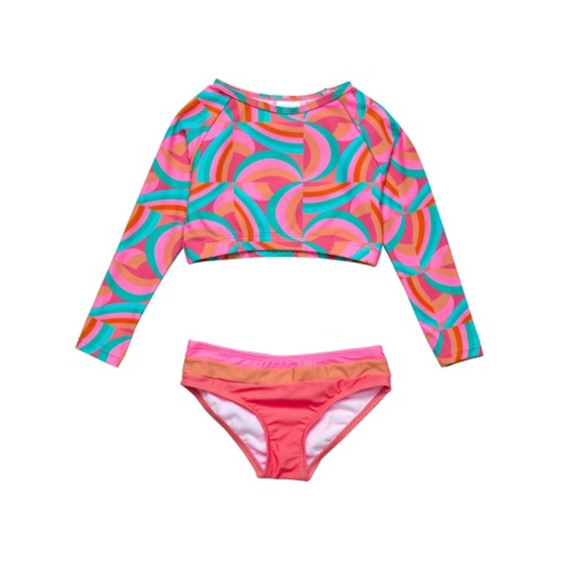 Snapper Rock - Girls Geo Melon Sustainable Crop Long Sleeve Rash Top Set