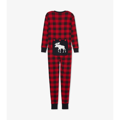 Little Blue House - Unisex Moose on Plaid Adult Union Suit