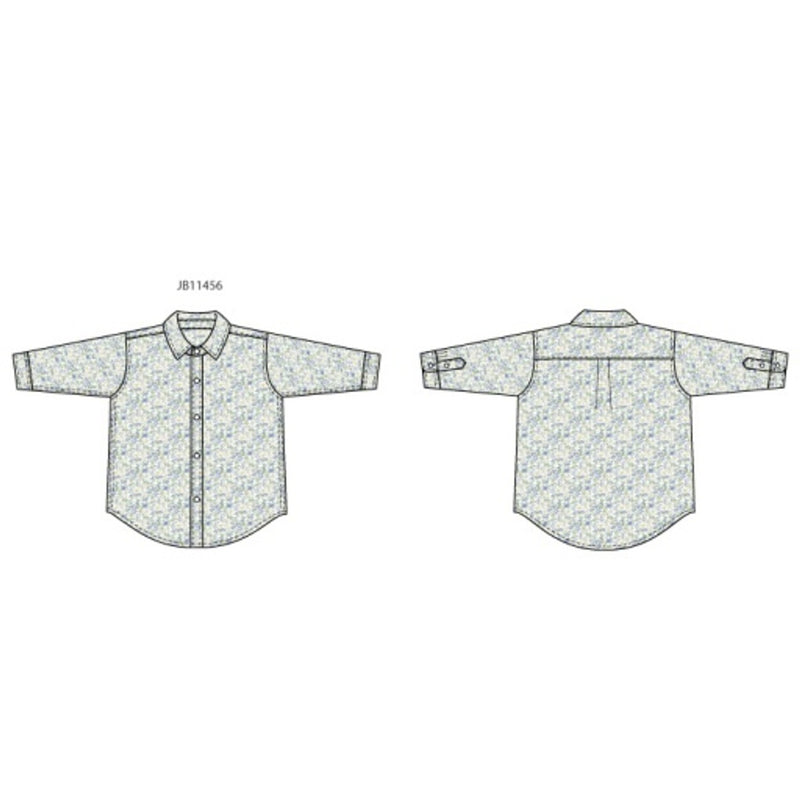 Janie and Jack - Boys with Long Sleeve Blue Floral Poplin Shirt E2