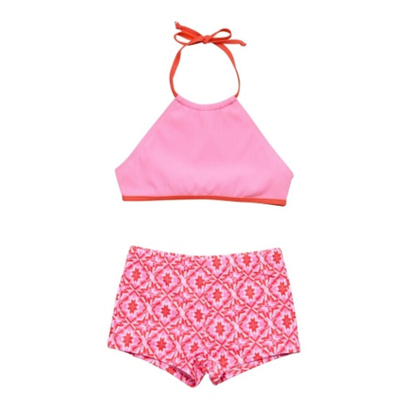 Snapper Rock - Girls Pink Pop Geo Teen Halter Bikini
