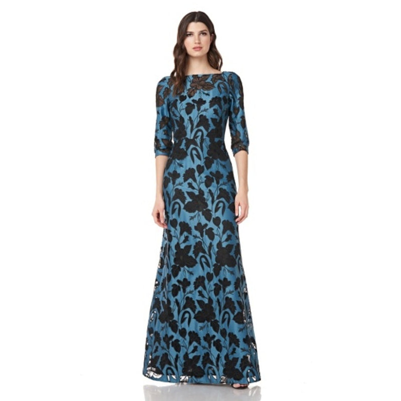 JS Collections - Womens Embroidered 3/4 Sleeve Gown