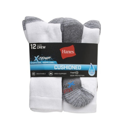 Hanes - Men’S Cushioned Crew Socks X-Temp 12-Pairs