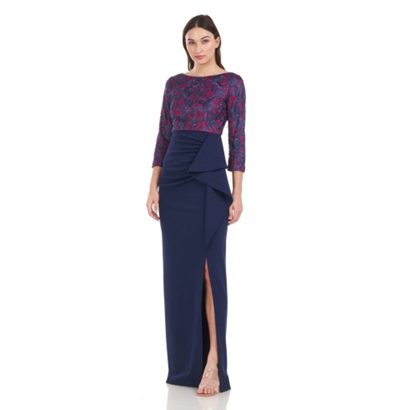 JS Collections - Womens Delphine Flounce Column Gown