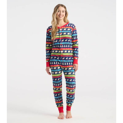 Little Blue House - Unisex Navy Fair Isle Adult Union Suit