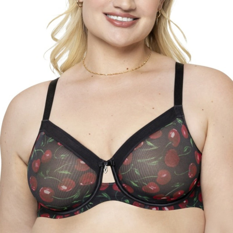 Ariela - Womens Sheer Mesh Full Coverage Unlined Underwire Bra - Cherry Pop