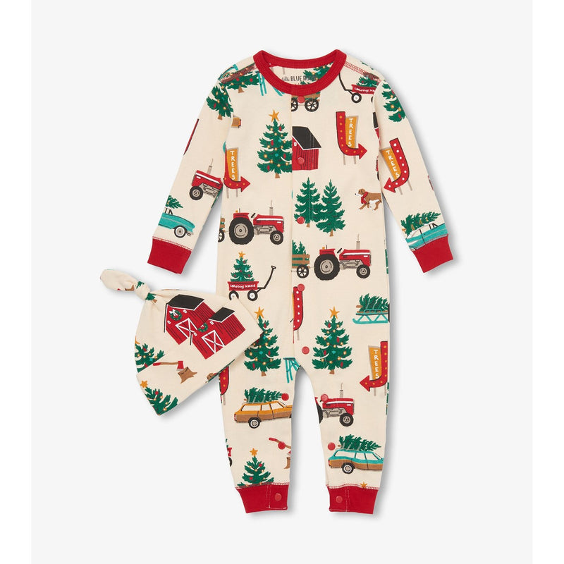 Little Blue House - Christmas Tree Farm Baby Coverall & Hat