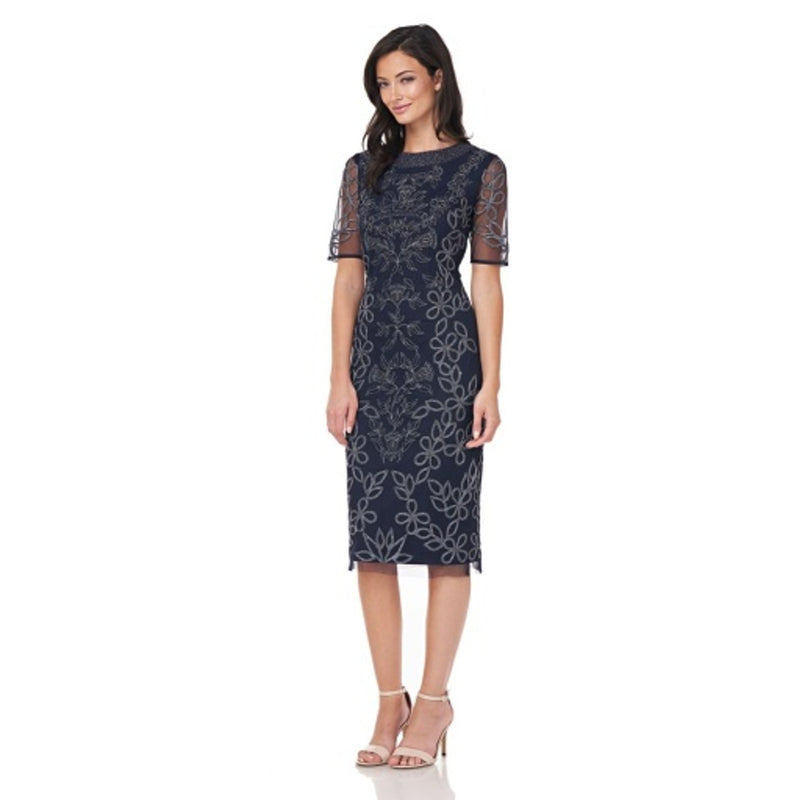 JS Collections - Womens Embroidered Chain-Stitch Dress