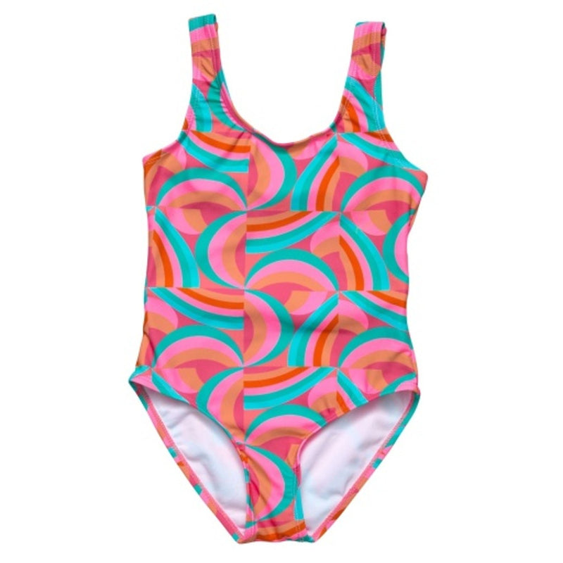 Snapper Rock - Girls Geo Melon Sustainable Tie Back Swimsuit