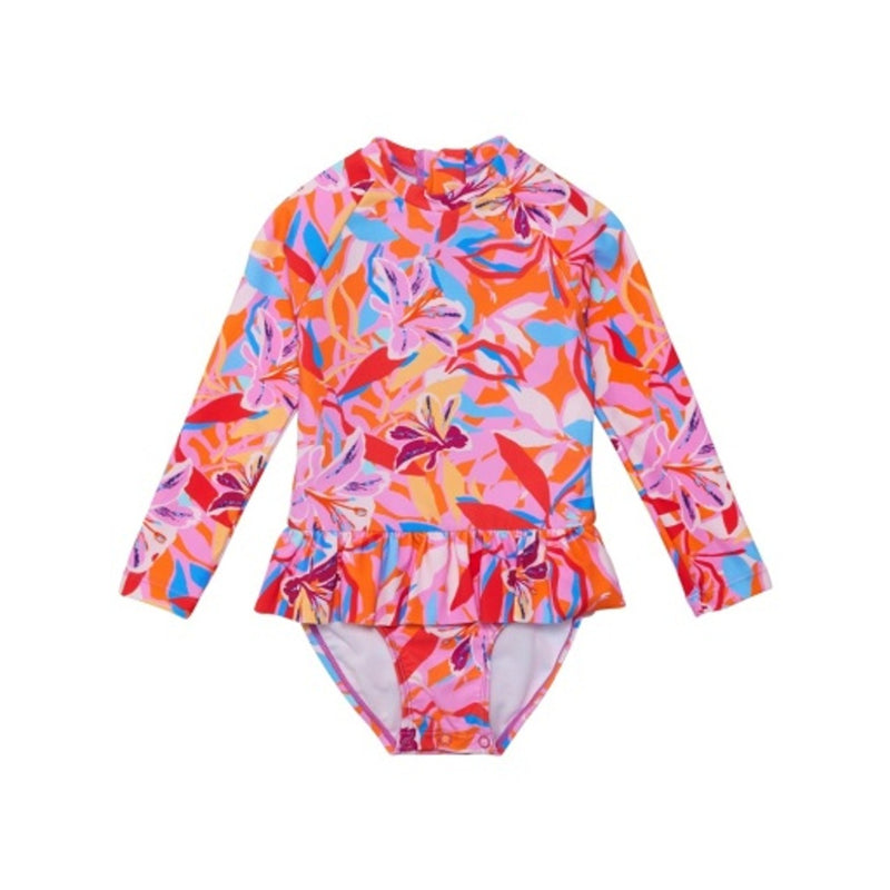 Snapper Rock - Girls Blooming Sunset Sustainable Long Sleeve Skirt Surf Suit
