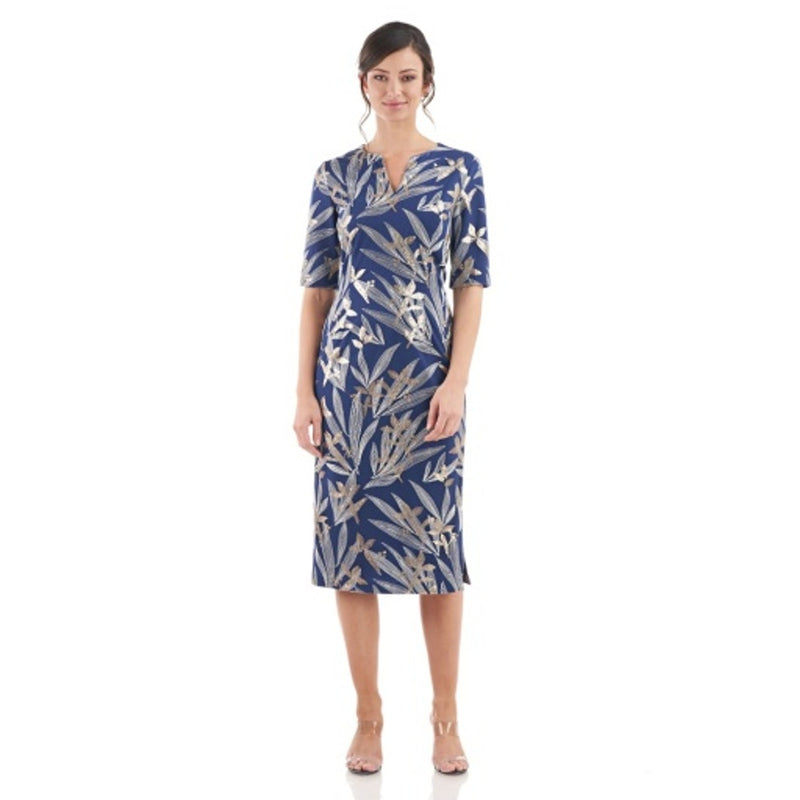 JS Collections - Womens Shae Notched V-Neck Midi Dress