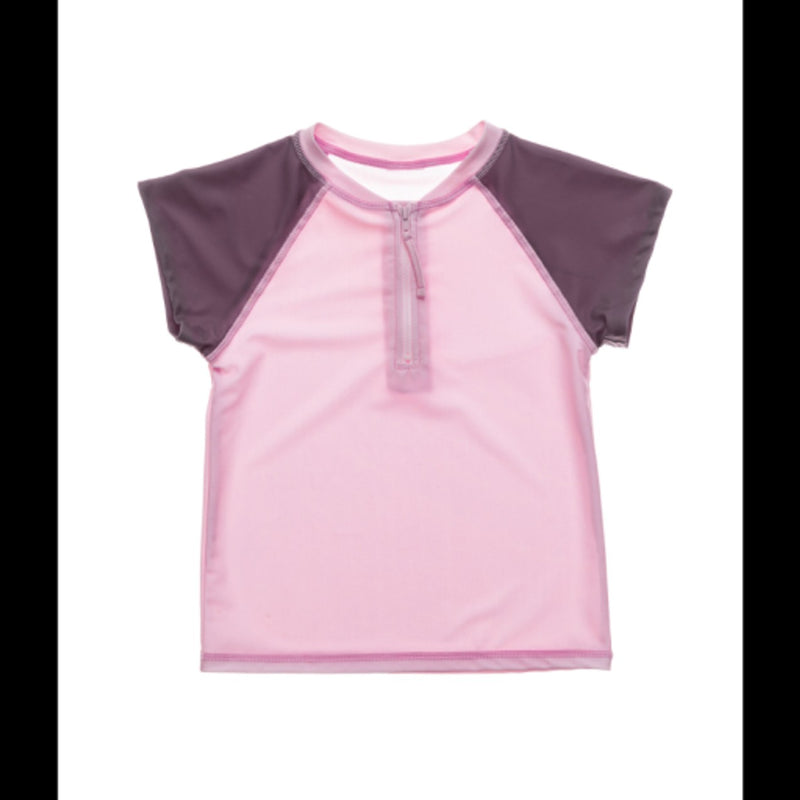 Snapper Rock - Girls Pink Grey Sleeve 1/2 Zip Short Sleeve Rash Top