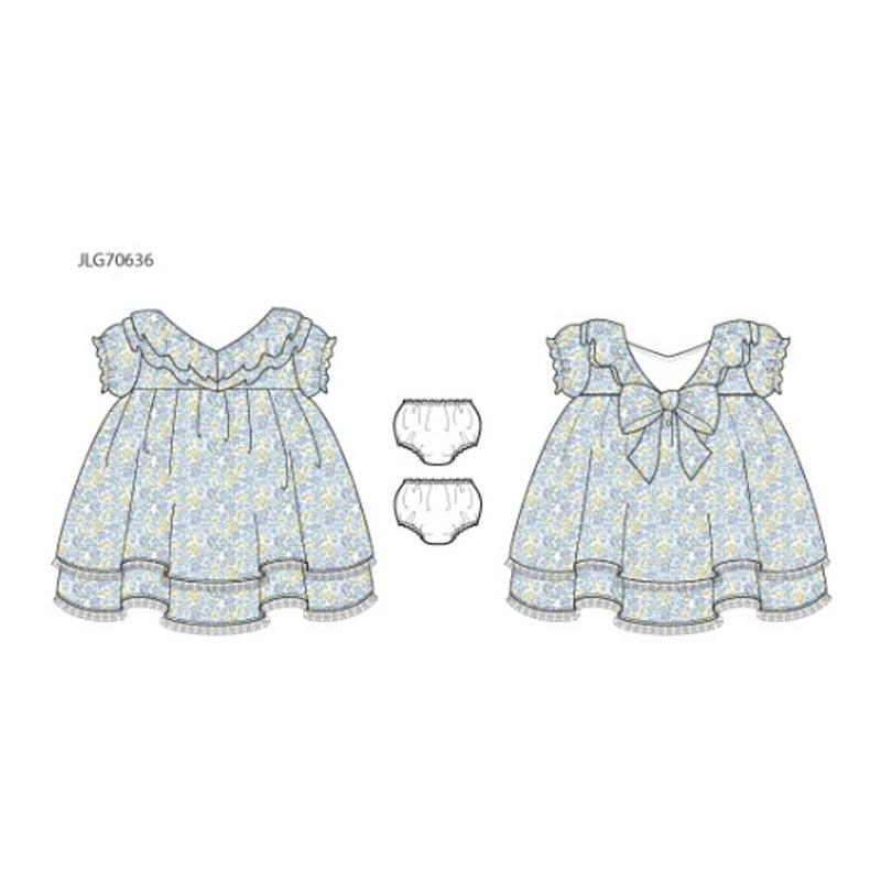 Janie and Jack - Baby G with Blue Yellow Floral Short Sleeve Ruffle Dress E2