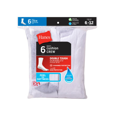 Hanes - Mens Cushion Crew Socks 6-Pairs