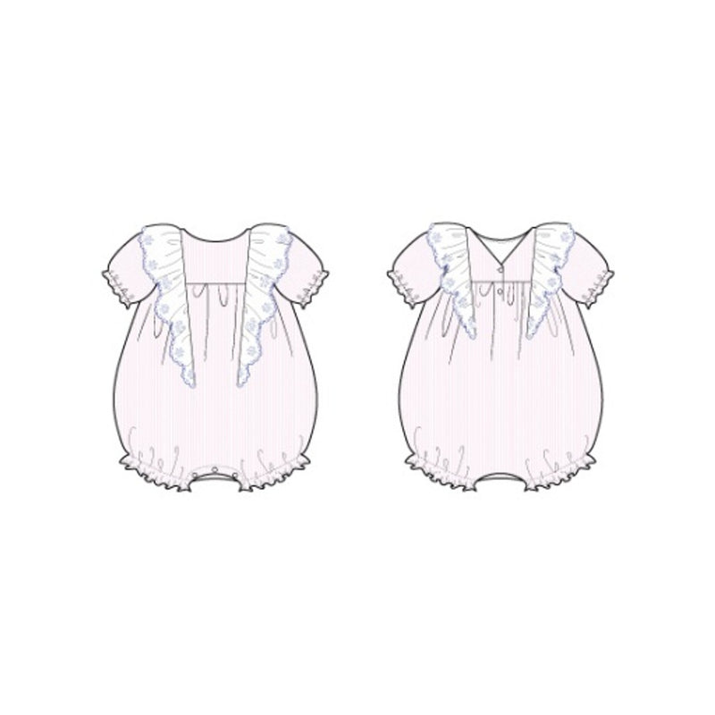 Janie and Jack - Baby G with Pink Stripe Seersucker Eyelet Ruffle Short Sleeve Bubble Comp E1