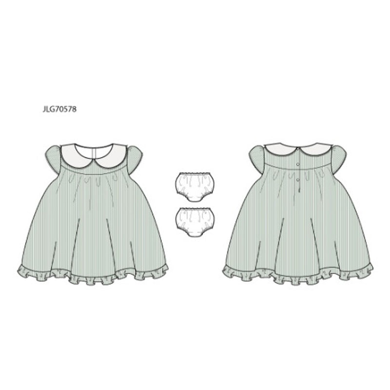 Janie and Jack - Baby G with Green Microstripe Collar Short Sleeve Dress Smr1
