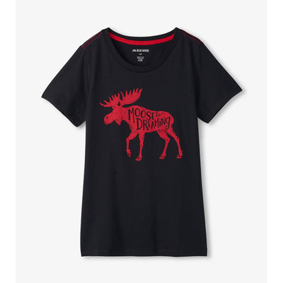 Little Blue House - Moose on Red Womens Pajama Tee
