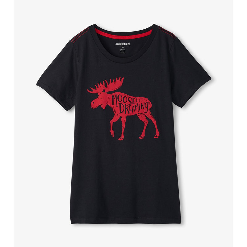 Little Blue House - Moose on Red Womens Pajama Tee