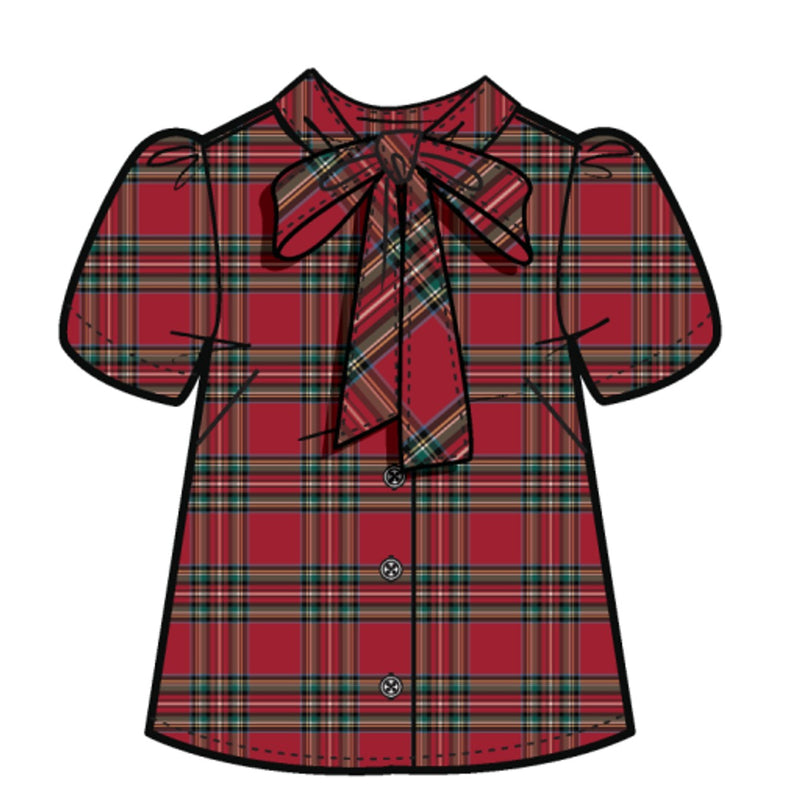 Hope & Henry - Womens Organic Puff Sleeve Bow Neck Top