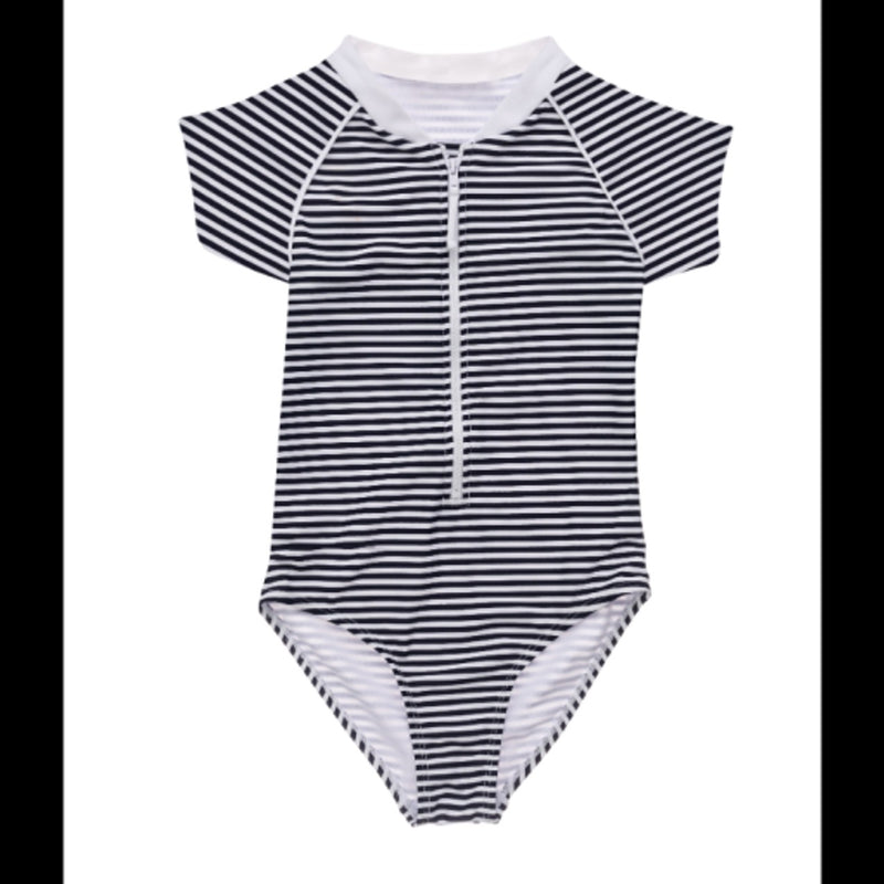 Snapper Rock - Girls Nautical Stripe Short Sleeve Surf Suit
