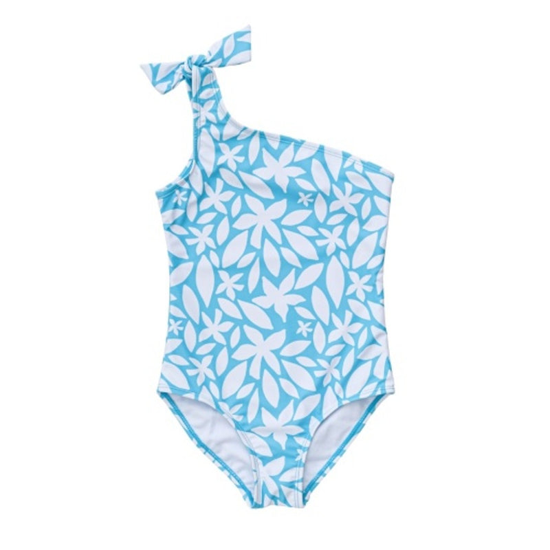 Snapper Rock - Girls Aqua Bloom Sustainable Shoulder Tie Swimsuit