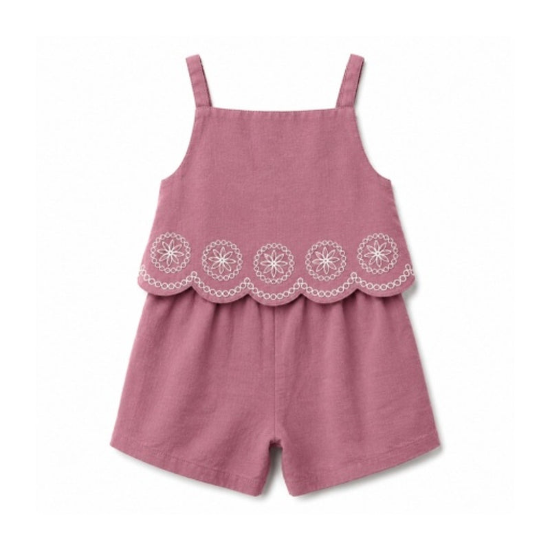 Hope & Henry - Girls Linen Scallop Edge Tank Romper