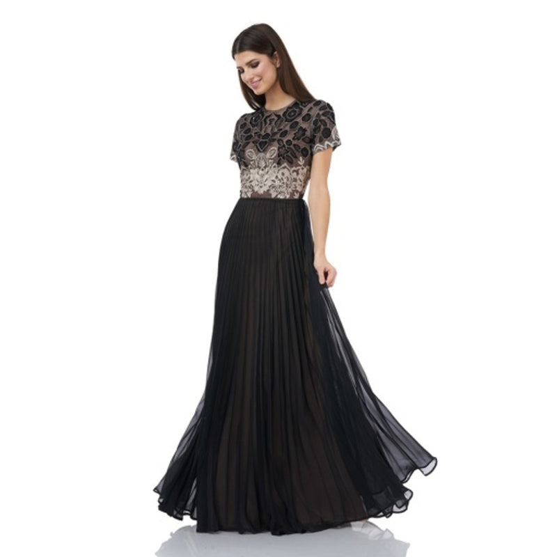 JS Collections - Womens Beaded Bodice Pleated Gown