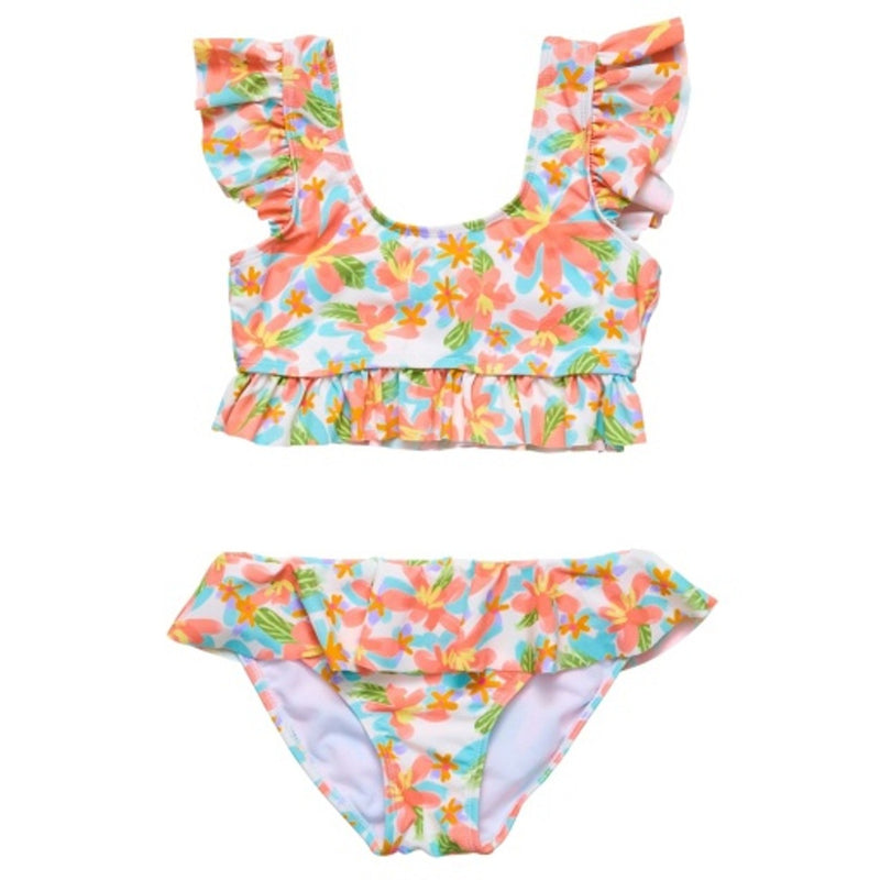 Snapper Rock - Girls Hawaiian Luau Sustainable Frilled Crop Bikini