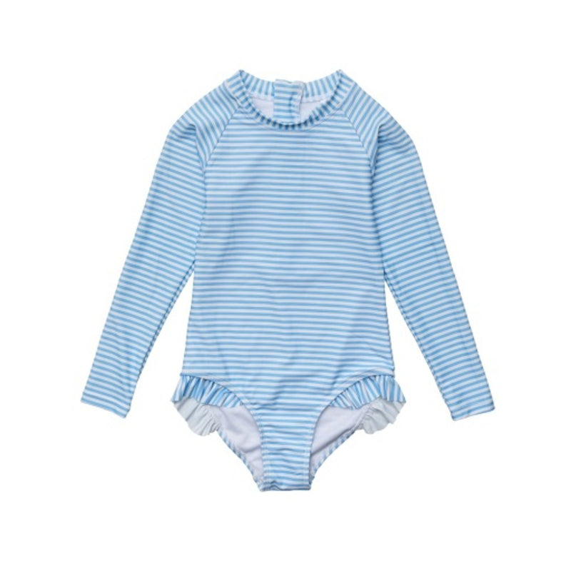 Snapper Rock - Girls Cornflower Stripe Long Sleeve Surf Suit