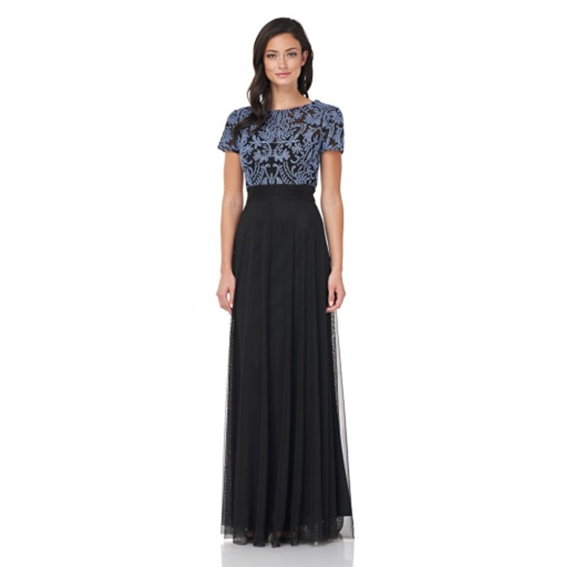JS Collections - Womens Embroidered Mesh Gown