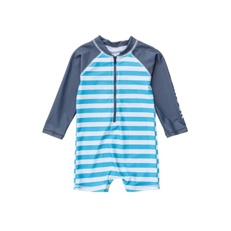 Snapper Rock - Kids Aqua Slate Stripe Long Sleeve Sunsuit