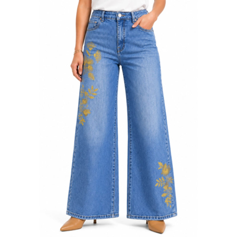 1822 Denim - Womens 30" Wide Leg Jean with Embroidery