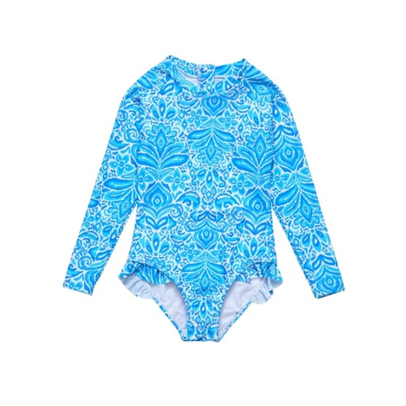 Snapper Rock - Girls Santorini Blue Long Sleeve Surf Suit