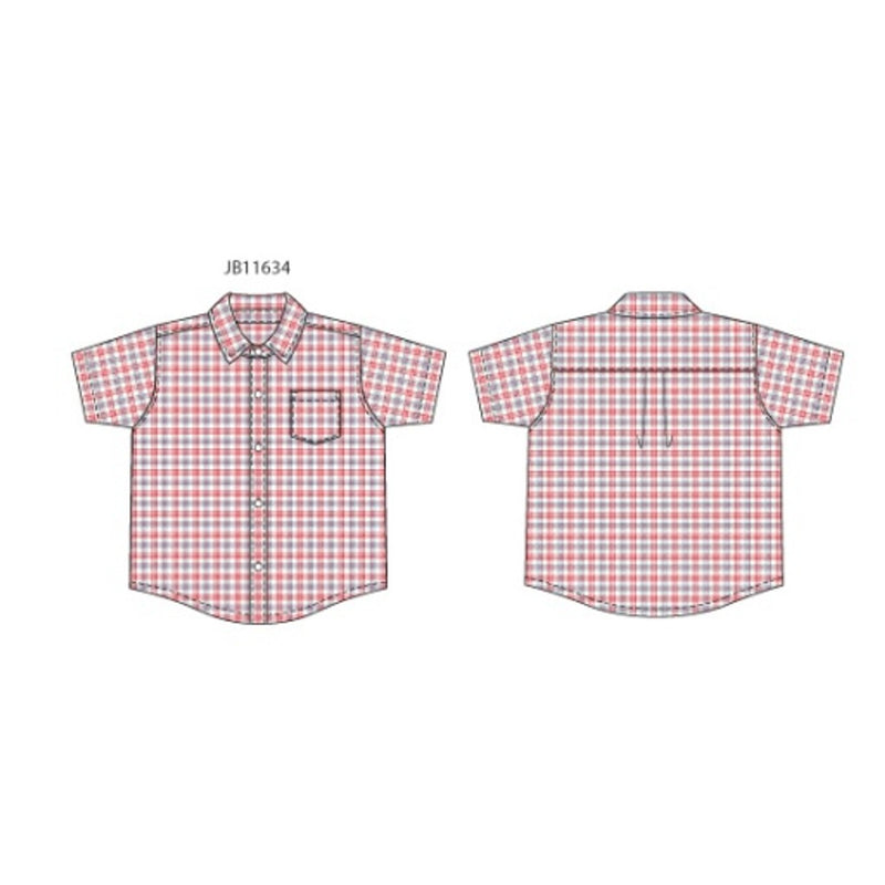 Janie and Jack - Boys with Es Short Sleeve Red Plaid Plain Weave Shirt Sm0