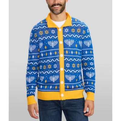 Tipsy Elves - Mens Menorah Print Cardigan Sweater