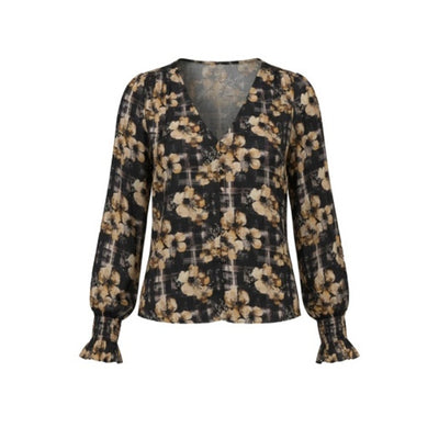 Liverpool Los Angeles - Womens Long Slv Btn Front Wvn Top with Smocking